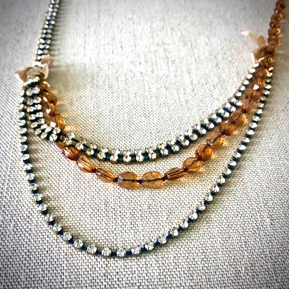 J. Crew Silver and Amber Layered Crystal Necklace